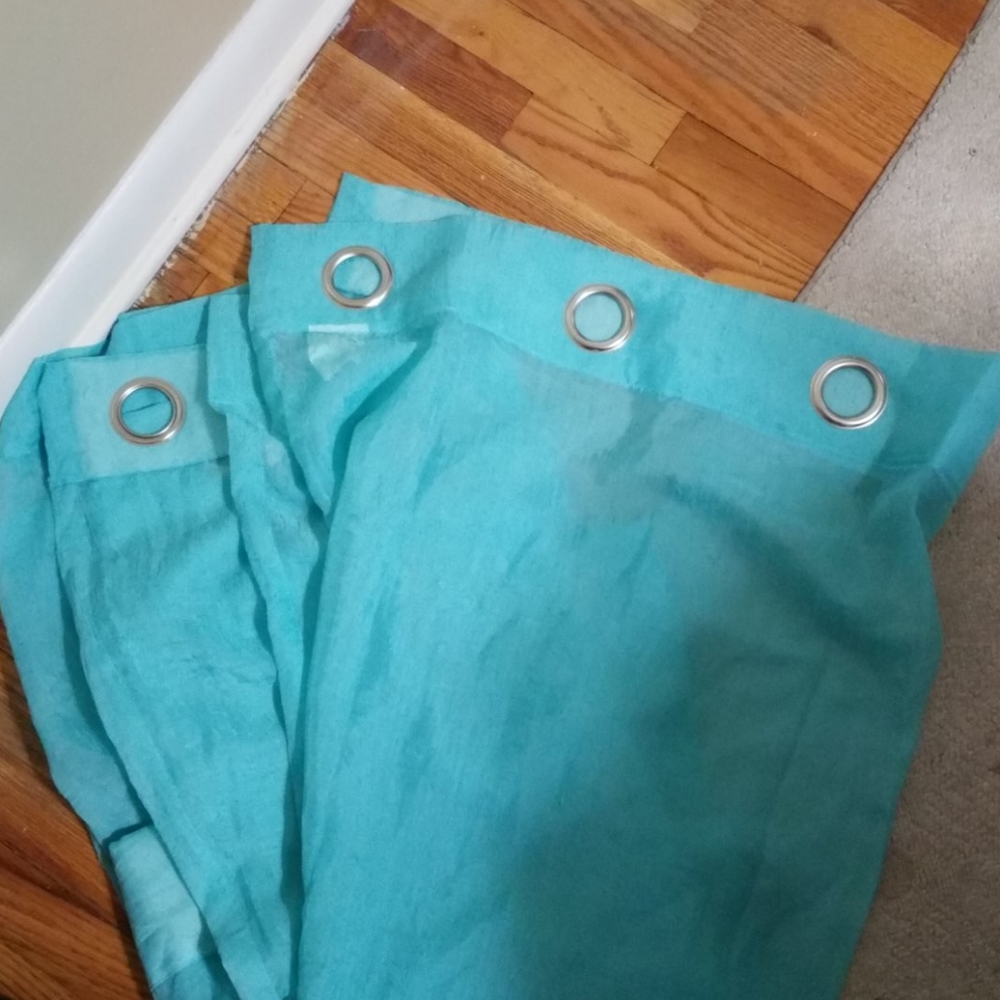 4 long tiffany blue curtains grommets